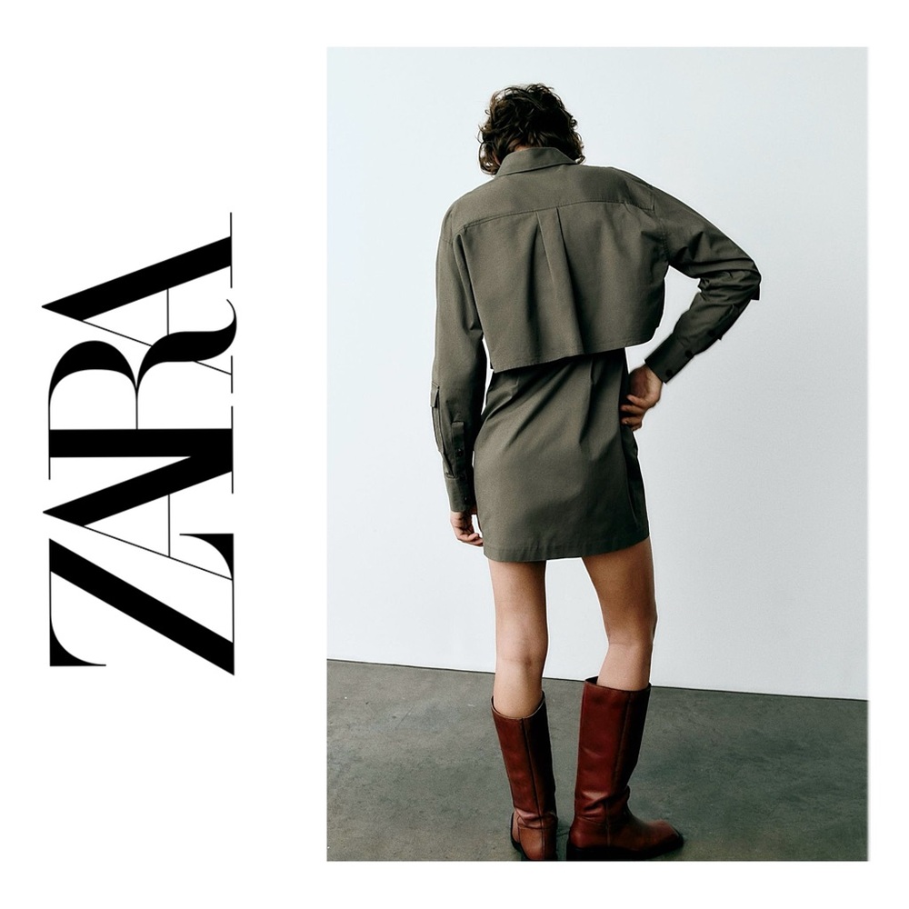 NWT ZARA Gabardine Shirt Dress - Picture 4 of 16